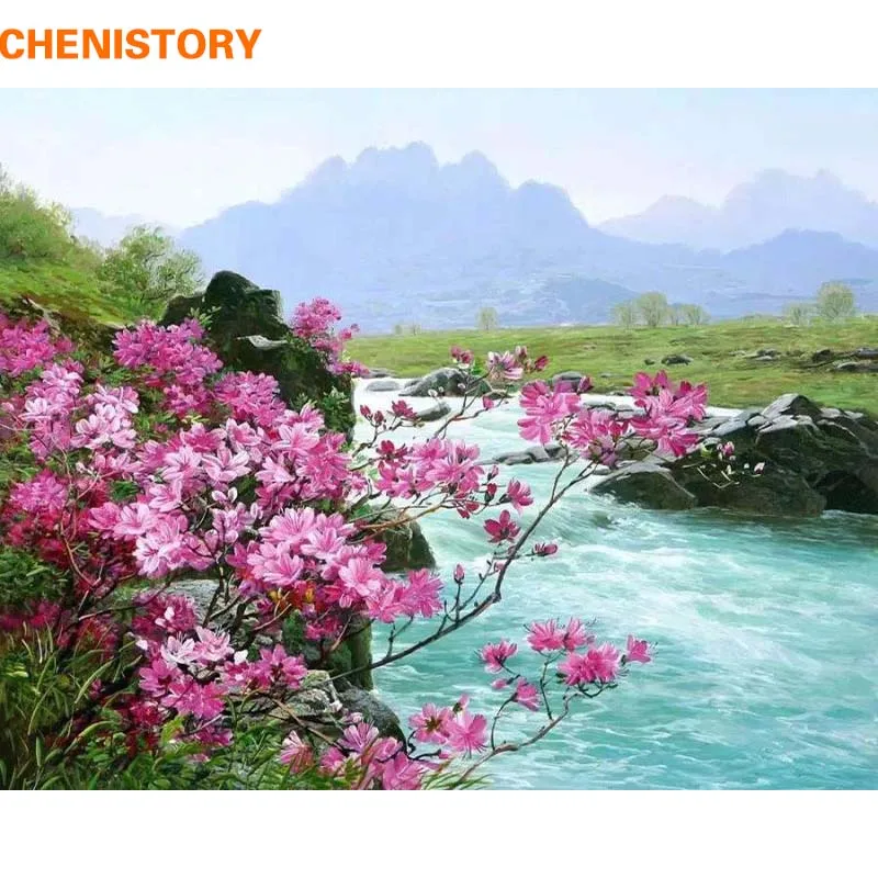 

CHENISTORY Romantic River Landscape DIY Painting By Numbers Kits Acrylic Paint On Canvas Handpainted Home Wall Decor Art Picture