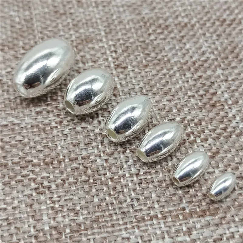 925 Sterling Silver Rice Shape Oval Beads Spacer 2mm 3mm 4mm 5mm 6mm 7mm 8mm for Bracelet Necklace