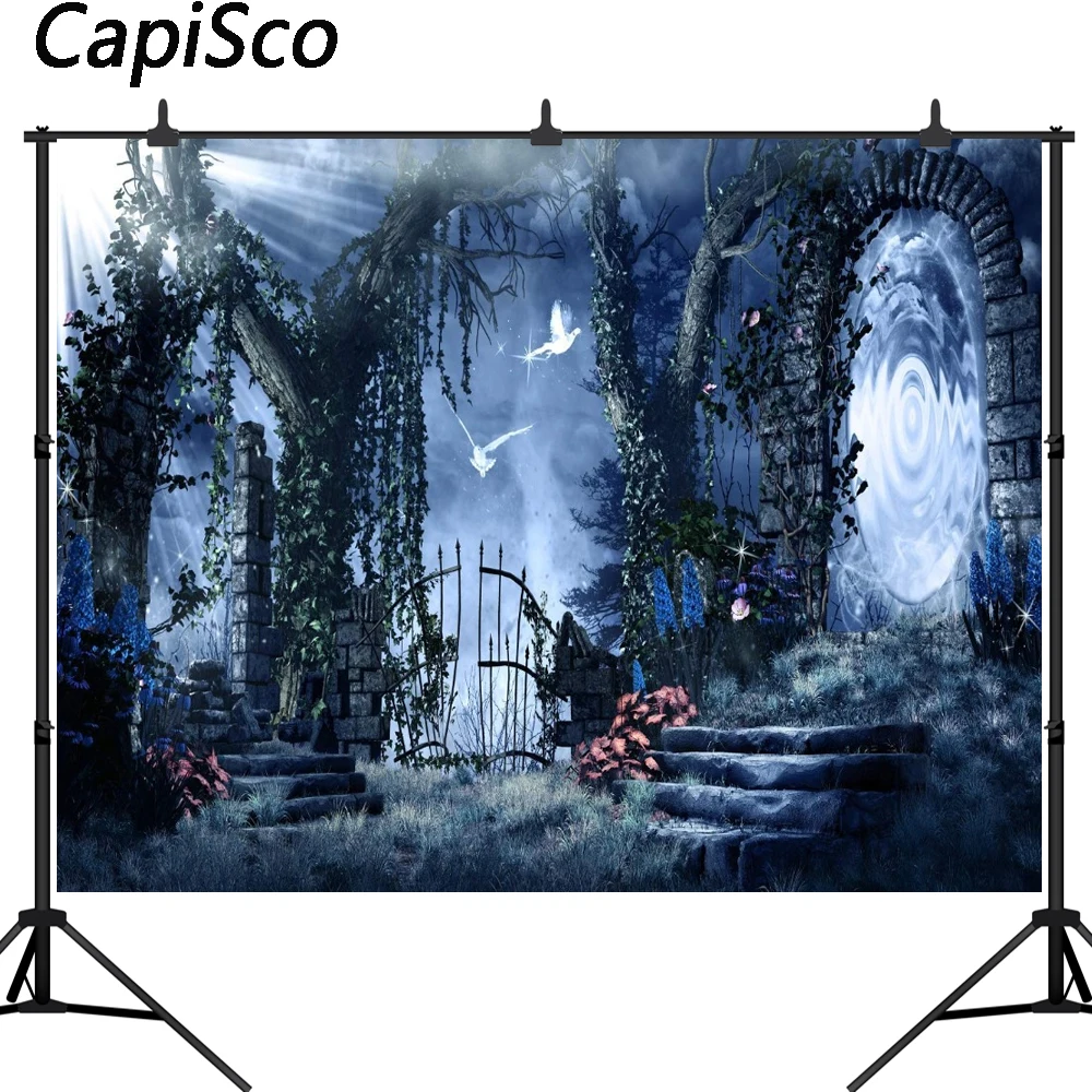 

Capisco Night Halloween Backdrops Horror Forest Photography Backdrops Halloween Iron Fence Photography Background Children