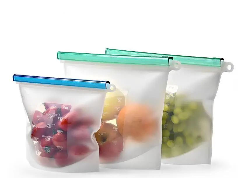 

Reusable Silicone Food Bags Fresh Lunch Bag Sandwich Snack Freezer Bags Airtight Seal vegetable fruit Storage Bags 1000ml