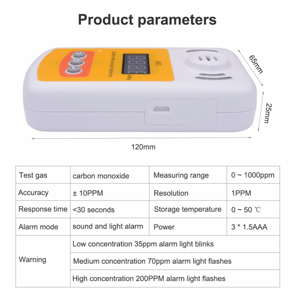 yieryi KXL-601 Mini Carbon Monoxide Detector Meter CO Gas Meter With Sound And Light Alarm Leak Detector