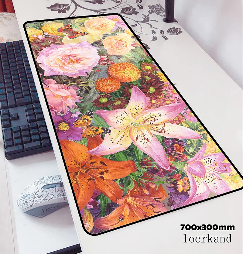 beautiful Flower Big promotion Cool New Butterfly Keyboard Gaming Mouse Pads High-end Size for 700x300x2mm Rubber Mouse mats