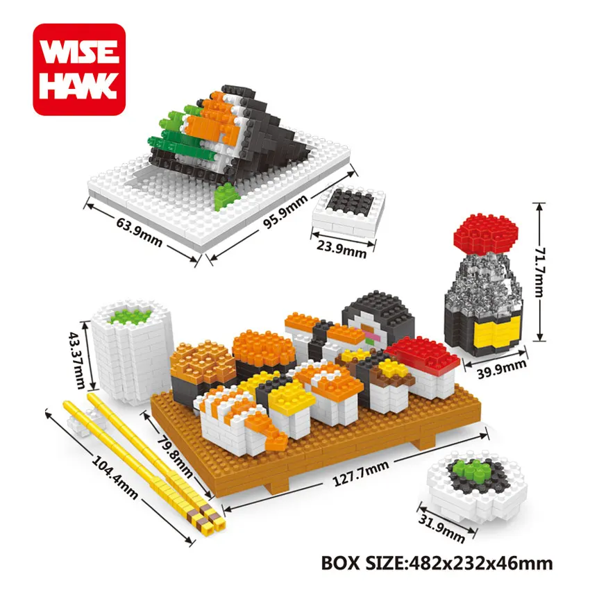 

WiseHawk Hot Selling Delicious Sushi Food Mini Blocks Kids Toys 3D Assembly Plastic Model Construction Building Bricks