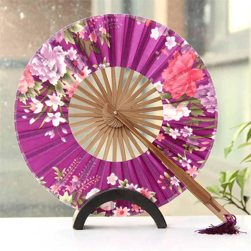 

50Pcs/Lot Flower Pattern Round Windmill Bamboo Hand Pocket Fan Personalized Wedding Guests Gifts