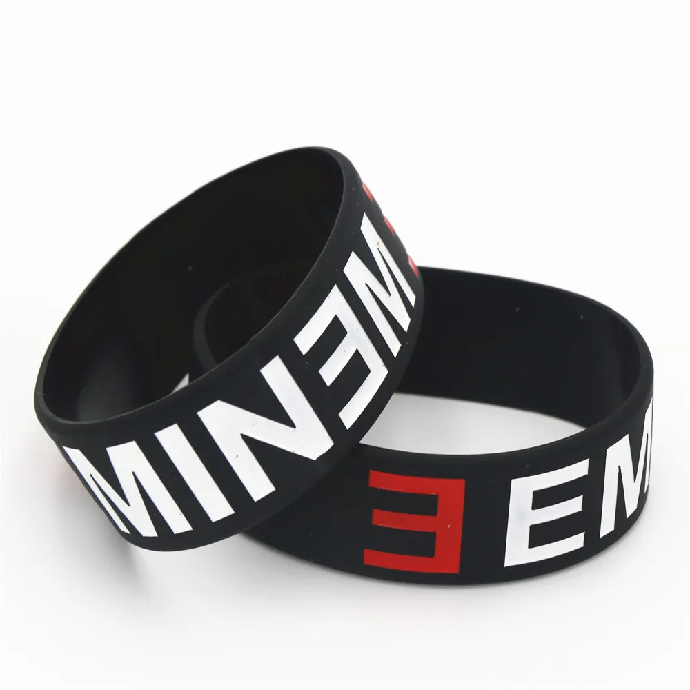 1PC Hot Sale Eminem Wristband Made Of Latex-Free Black Silicone Rubber Bracelets&Bangles for Music Fans Concert Gift SH105