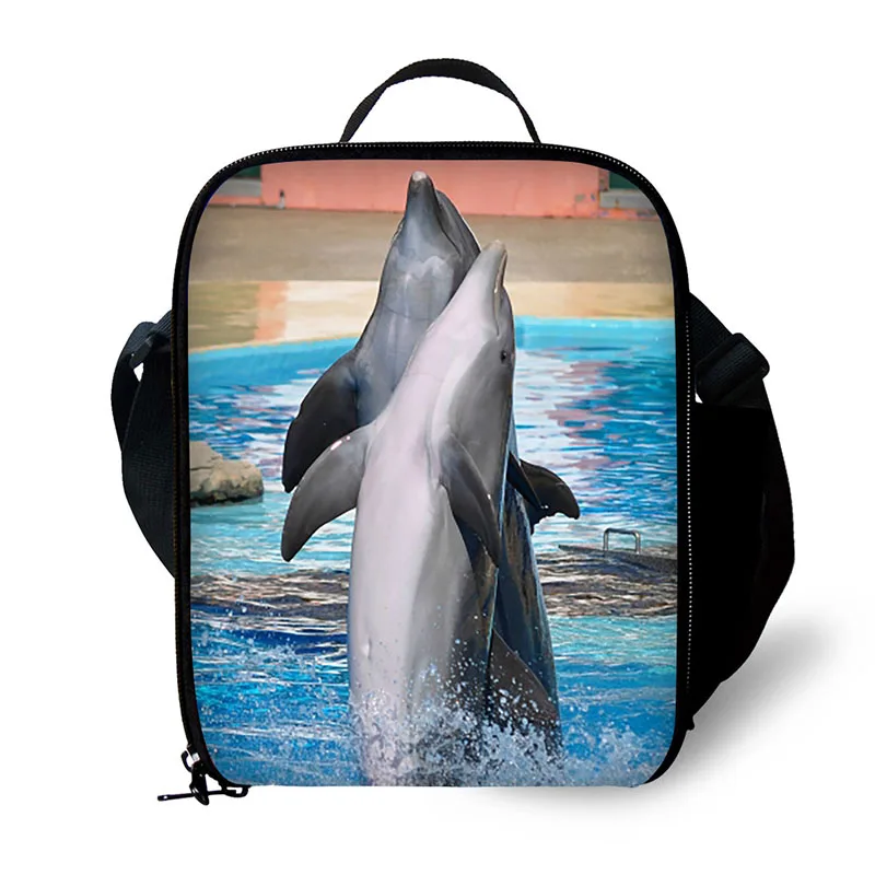 3D Dolphin Print Children Lunch Bag Durable Insulated Dolfins Lunchbox Small Black for Children Boys Customized Hoter cooler Bag