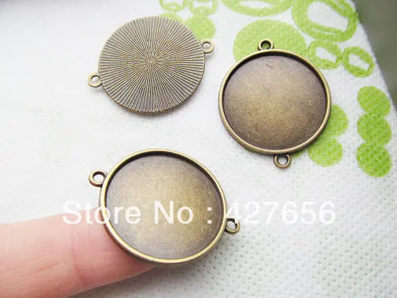 

10pcs Antique bronze two Hangs Round Base Setting Connector Pendant Charm/Finding,fit 16mm Cabochon/Picture /Cameo,DIY Accessory