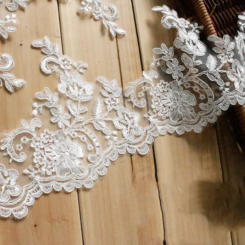 

6Yards Embroidered Lace Trim Sewing Ribbon And Lace Off White Lace Fabric DIY Craft Flowers Accessories For Wedding Dress
