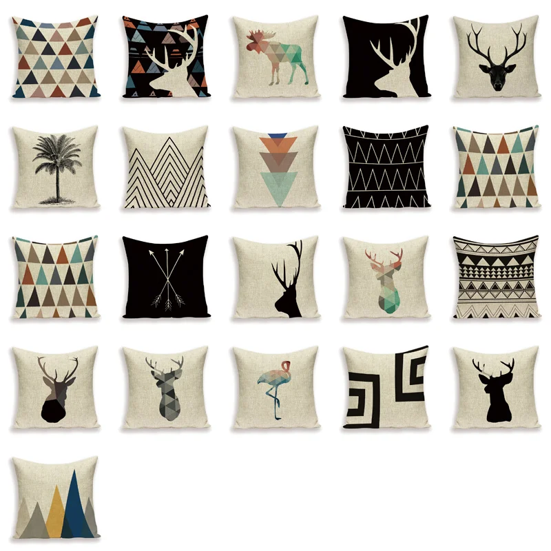 Animal Pillow Covers Nordic Style Geometric Linen Flamingo  Deer Cushion Cover Home Decorative Pillow Case 45x45cm Pillow Cases