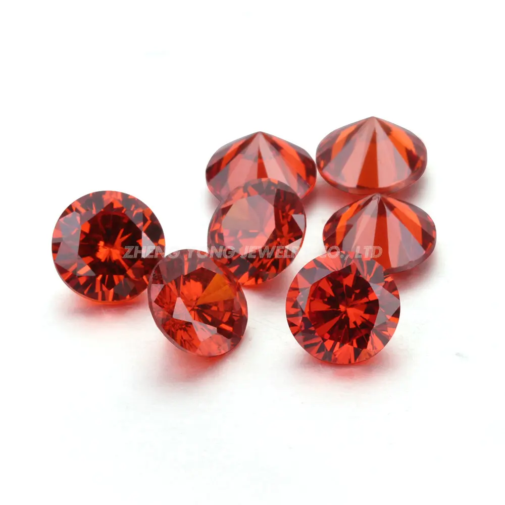 Factory Price Orange Red Gemstone 100pcs 8mm Round Brilliant Cut Cubic Zirconia Synthetic CZ for Jewelry Making