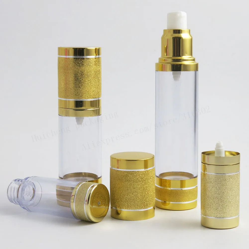 詰め替え可能なトラベルポンプボトル,ピンク,ゴールド,200x15ml,30ml,50ml,ローション容器,エアレス,ポータブル