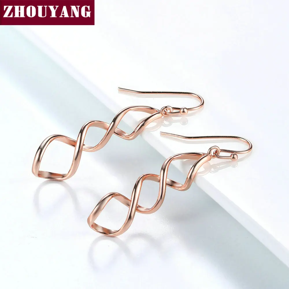 ZHOUYANG Drop Earrings For Women Simple Style Spiral Rose Gold Color Fashion Jewelry Party Birthday Gift KC156 KC157