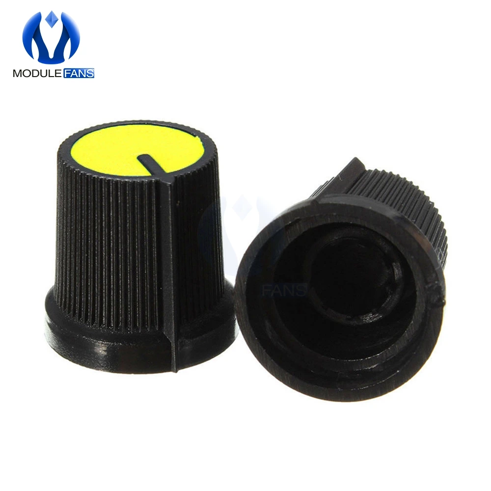 10pcs 6mm Knob Yellow Face Plastic For Rotary Taper Potentiometer Knob Hole Volume Control Controller Black CAPS Diy RK097G