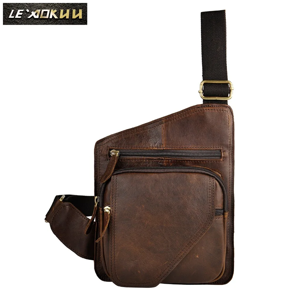 

New Crazy Horse Leather men Casual Fashion Travel Daypack Chest Sling Bag Design One Shoulder Strap Crossbody Bag Male b214