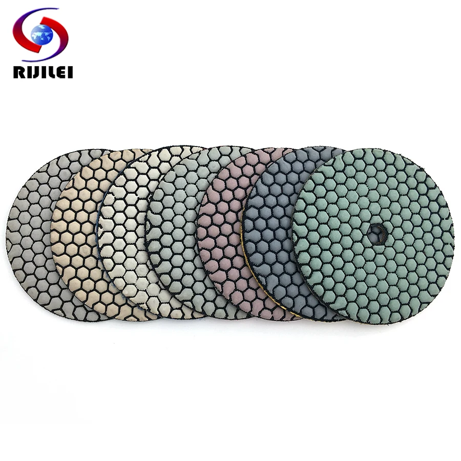 RIJILEI 7Pcs/Set 5 Inch Dry Polishing Pad Sharp Type 125mm Flexible Diamond Polishing Pad For Granite Marble Stone Sanding Disc