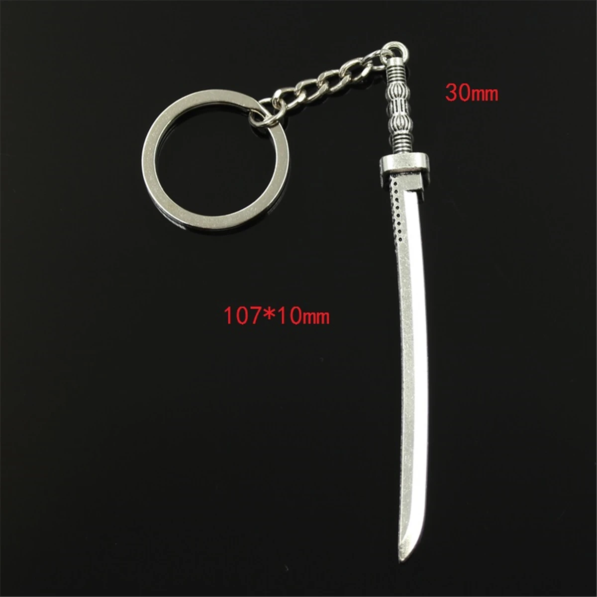 Nieuwe Mode Mannen 30 Mm Sleutelhanger Diy Metalen Houder Chain Vintage Samurai Zwaard 107X10 Mm Zilver Kleur Hanger gift