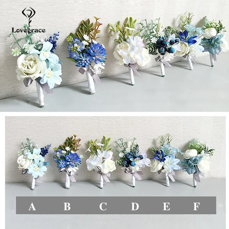 Lovegrace 4 PCS Handmade แต่งงาน Corsage ดอกไม้ Boutonniere Lot ผ้าไหมดอกไม้ Lapel Pins สำหรับบุรุษชุดเจ้าสาวอุปกรณ์เสริม