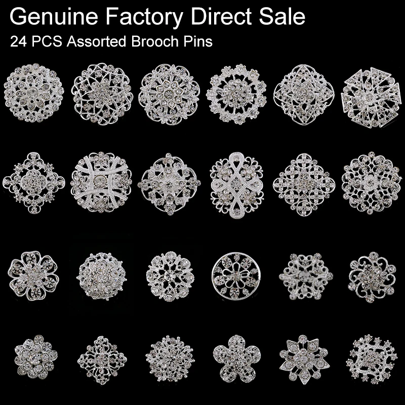 Baiduqiandu Brand Wholesale Crystal Rhinestones Flower Brooches for Wedding Invitation / Cake Decoration / DIY Bouquet Kits