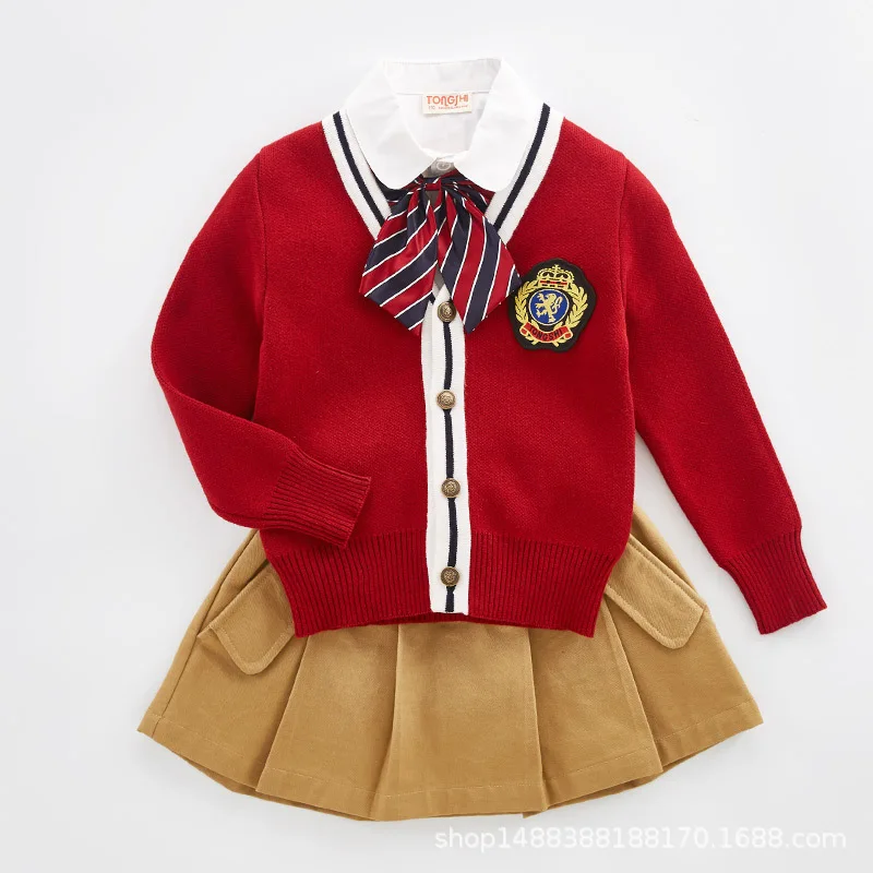 Uniforme escolar infantil de jardim de infância, uniforme de jardim de infância para estudantes, roupas escolares britânicas com 4 peças