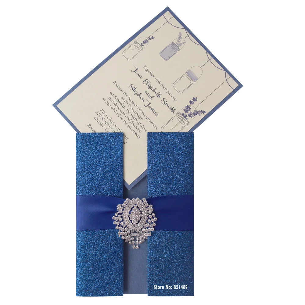 Royal Blue Wedding Invitation, Shimmer Invitation Card, Blue Invitation for Wedding - Pack of 30 image 3