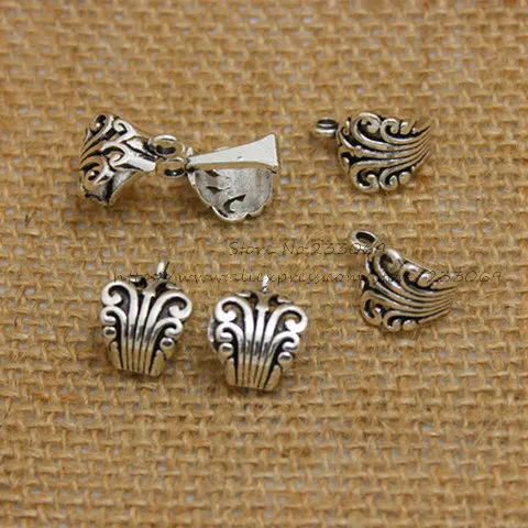 Wholesale 50pcs 8*12*17mm Antique Silver color filigree Pattern Bail Beads Jewelry Making T0322