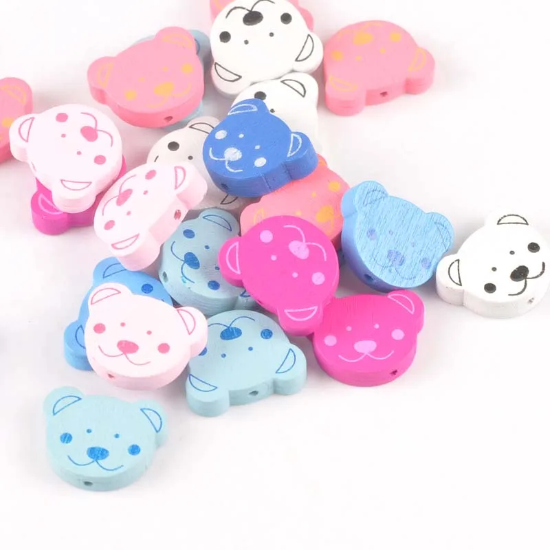 20pcs Mixed Bear Pattern Wooden Spacer Beads For Jewelry making DIY 24x19mm MT1455X