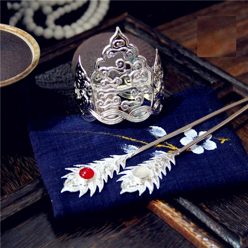 LYZ RuSi Wei Jin Dynasty Fairy Male Tiara Hollow-out Cloud Pattern Vintage Hair Jewelry Head Piece Handmade Carving Hair Sticks