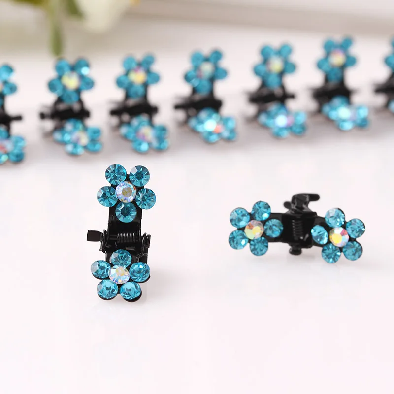 12pcs/Lot Small Metal Hair Claw Cute Crystal Flowers Hair Clips Kids Hair Accessories Party Jewelry Hair Ornament Drop Shipping