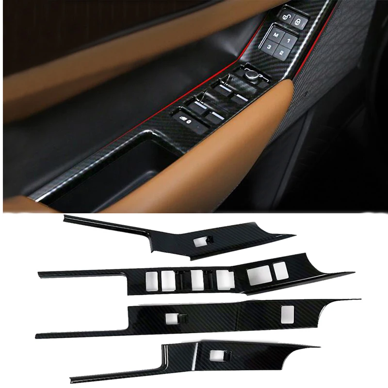 

Carbon fiber look Car Inner Door Window Switch Panel Cover Trim Decoration For Land Rover LR Range Rover Velar 2018 LHD 4PCS