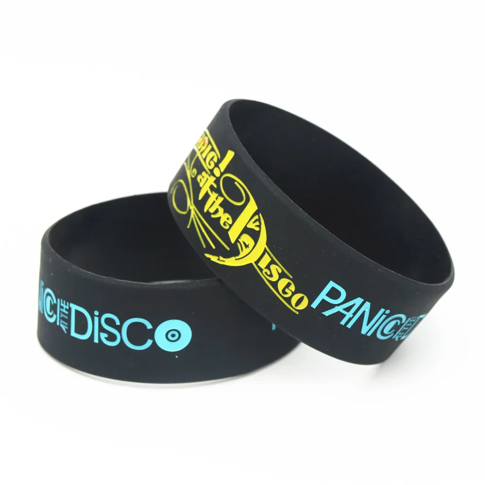 1PC Panic at the Disco Bands 1inch Wide Size Silicone Wristbands Black Rubber Music Fans Rubber Bracelets &Bangles Gifts SH195