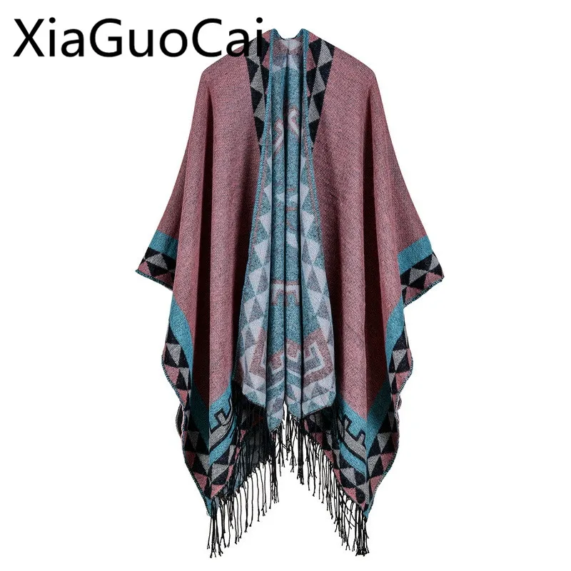 

Foreign Trade Lady Capes Ponchos Diamond Shaped Fringes Lengthened Hot Imitation Cashmere Shawls Both Sides Thickened Cape