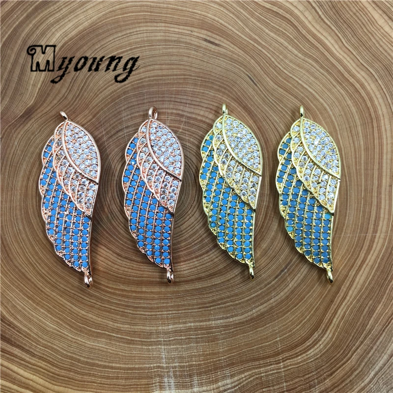 

Angel Wings Cubic CZ Paved Zirconia Connector Beads, Feather Shape Micro Paved Jewelry Making Spacer Beads,MY1805