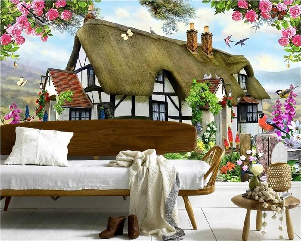 Beibehang Custom wallpapers Gorgeous Pastoral English Country Cottage Rose Garden Children's Room TV backdrop mural 3d wallpaper