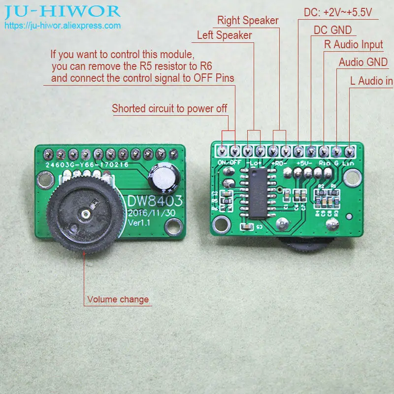 1sets/lot DW8403 Super Mini Digital Amplifier PAM8403 2x3Watts Class D With Volume Control and Power On-Off Control