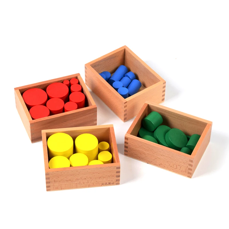 Baby Toy Learning Educational Toys  Knobless Cylinders Montessori Wooden 4 Sets of 10 Cylinders Great Gift for Children