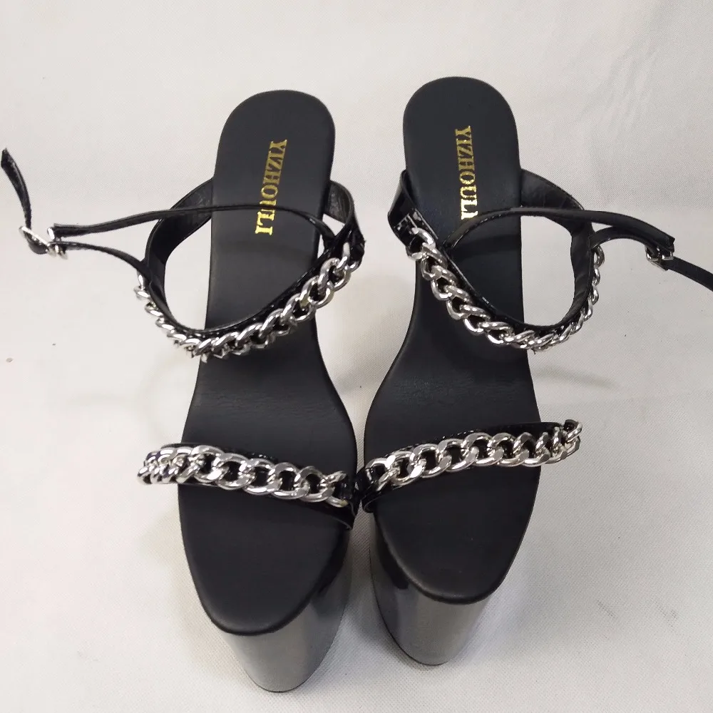 noble chain metal decoration Shoes black stage performance Ultra fine with waterproof 20 cm sandals