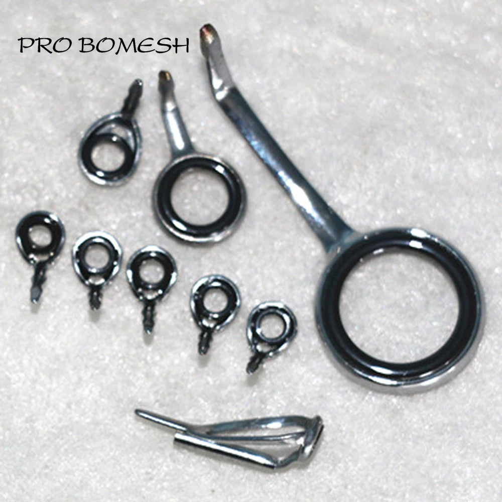 Pro Bomesh 2.6g 9pcs/Kit Spinning Fishing Rod Guide Set Kit SIC Ring Stainless Steel Guide DIY Fishing Rod Guide  Accessory