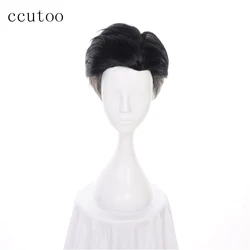 ccutoo 30cm Men Short Black Grey Mix Synthetic Wig Otabek ALTIN Slicked-back Cosplay Wig