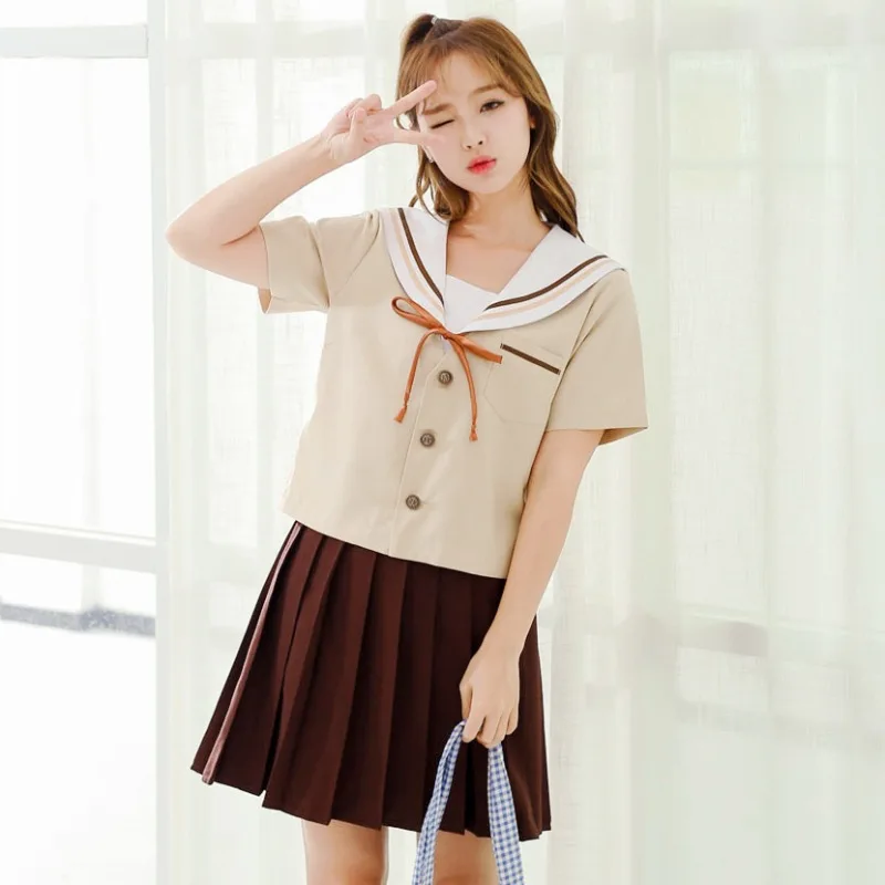 Girls School Uniform 3pcs Students Junior High School Sailor Class Clothes Female Teenager Navy Sailor School Uniforms  D-0297