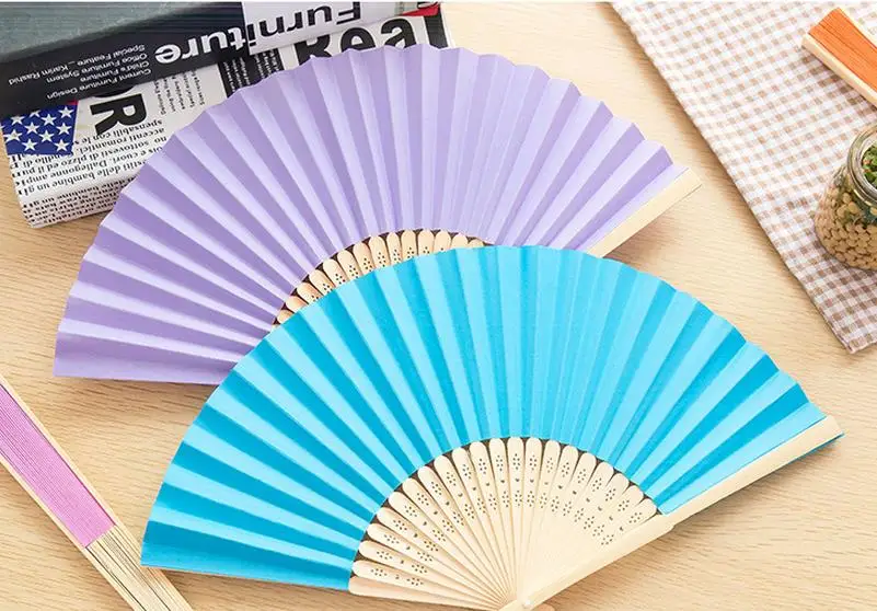 Free shipping 1000pcs/lot wedding paper fan for party decorations with 15 colors for choice Craft Fan wedding