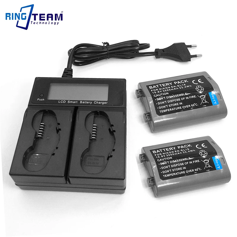 2X EN-EL18 EN-EL18a Battery + 1X LCD Quick Dual Charger (MH26 MH-26) for Nikon D4 D4s and D5 Cameras