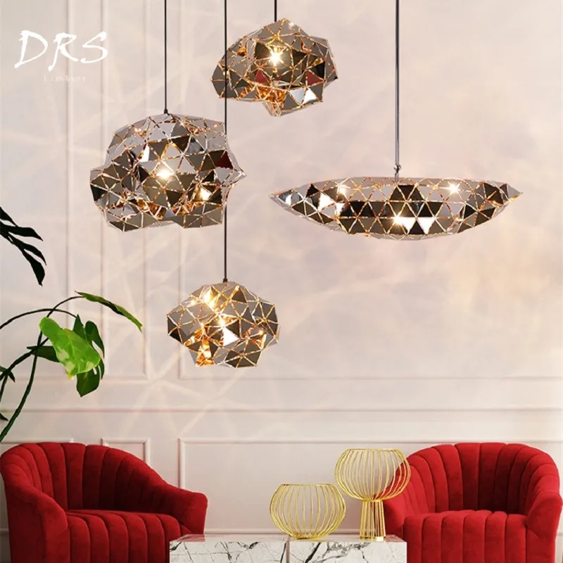 Designer Spark Ball Stainless Steel Chandelier Lighting Modern Creative Irregular Luminaria Cafe Pendente Lamp Lamparas Lustre