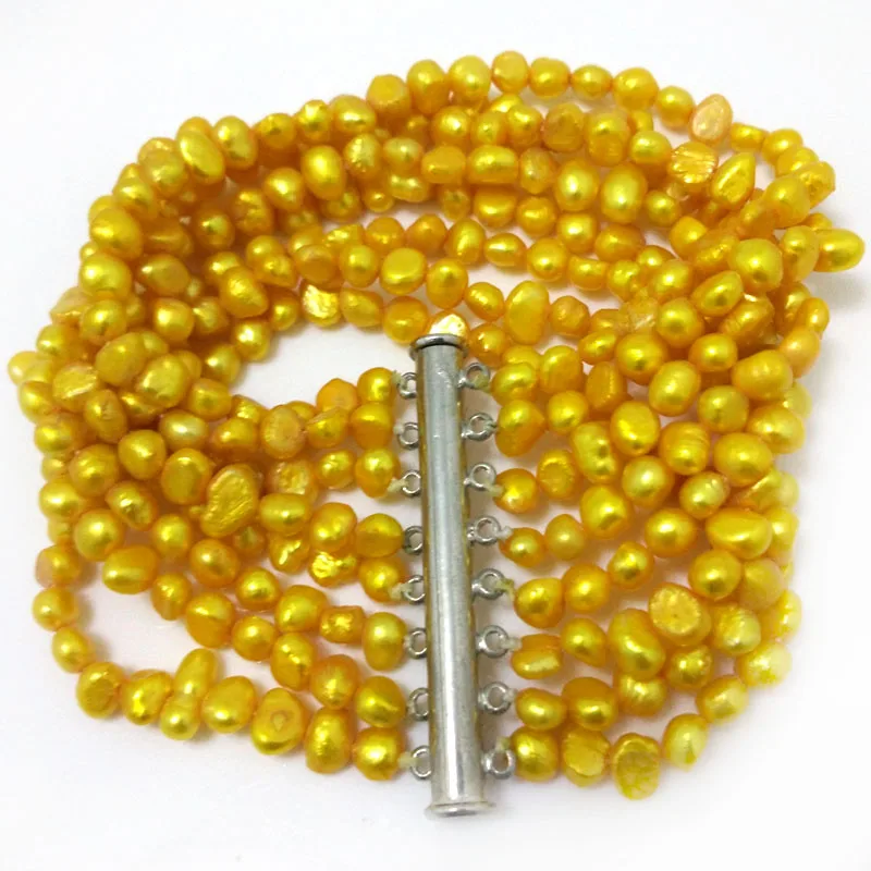 7.5 inches 8 Rows 6-7mm Yellow Natural Nugget Baroque Pearl Bracelet