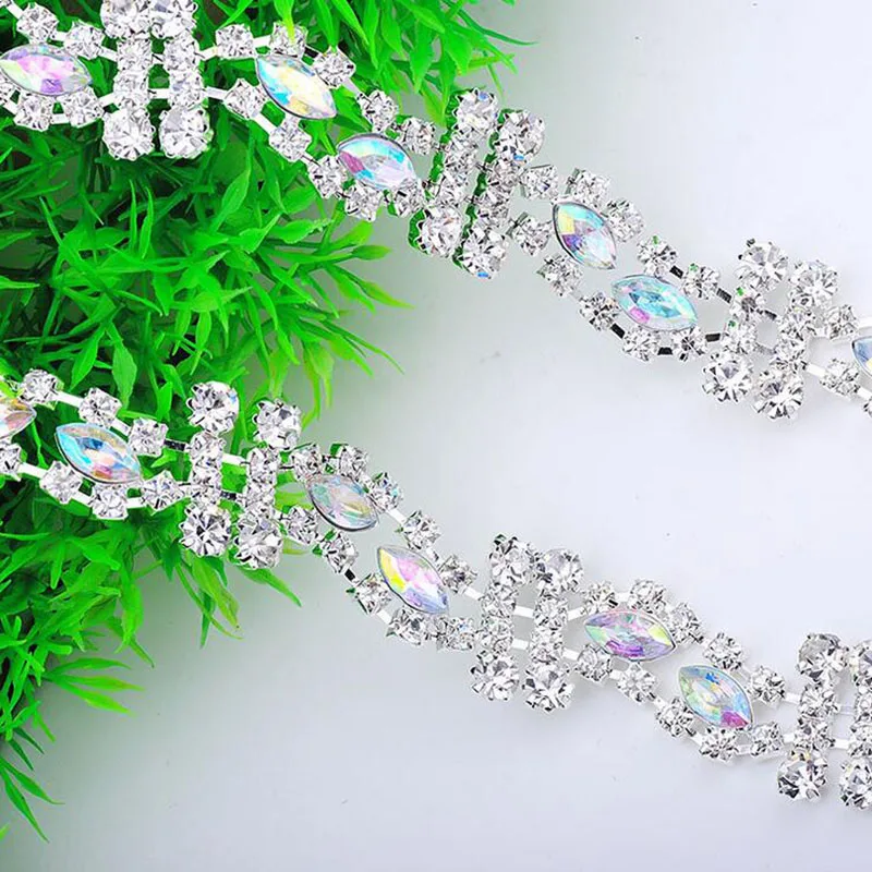 

5Yards Crystal Rhinestone Trim DIY Sew On Silver Plating Strass Metal Diamond Chains Rhinestone Trimming Clothing Accessories