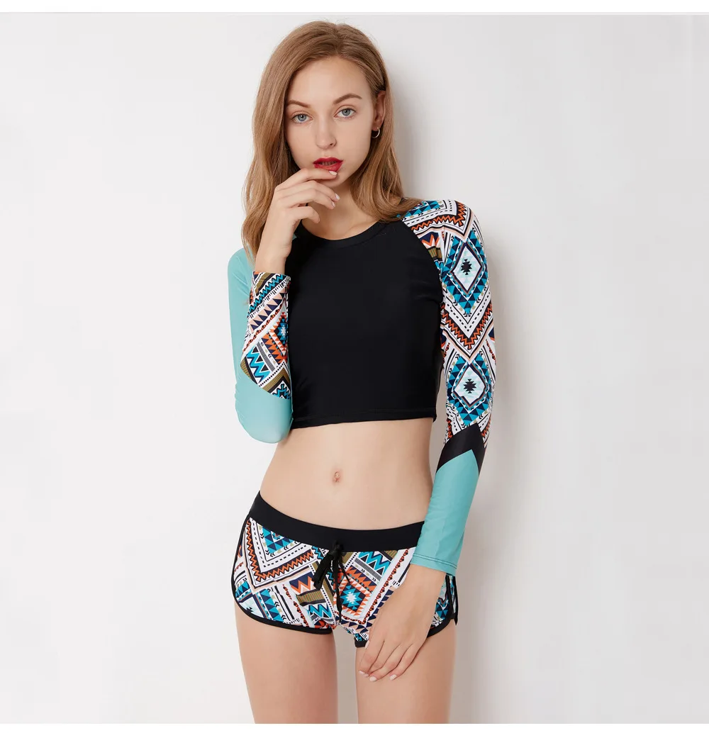 WackDaria frauen badeanzug bademode rash guards lange ärmeln patchwork hosen mit weichen pad mailot de bian femma brasilianische sommer