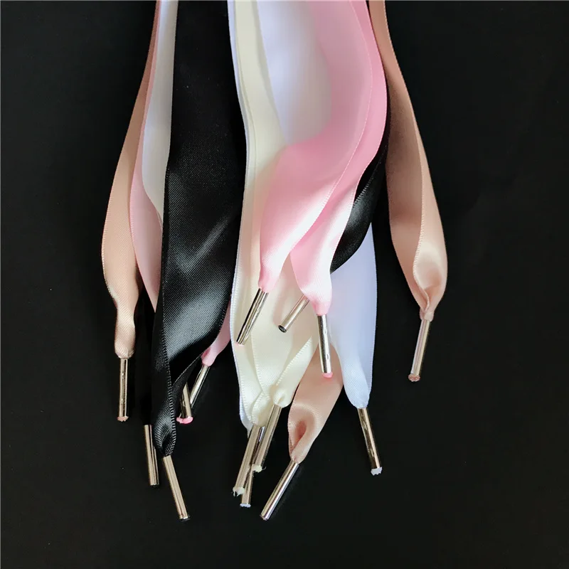 1Pair Shoe Laces Double Sided Canvas Lace Black White Khaki Pink Shoelaces Wide 3cm Thin Polyester Imitation Satin Metal Head