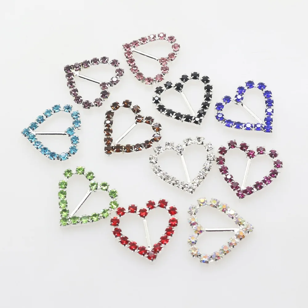 New 21mm*20mm 10pcs/Seet Variety color Heart Crystal Rhinestone buttons Craft decorative Button Diy wedding Embellishment buckle