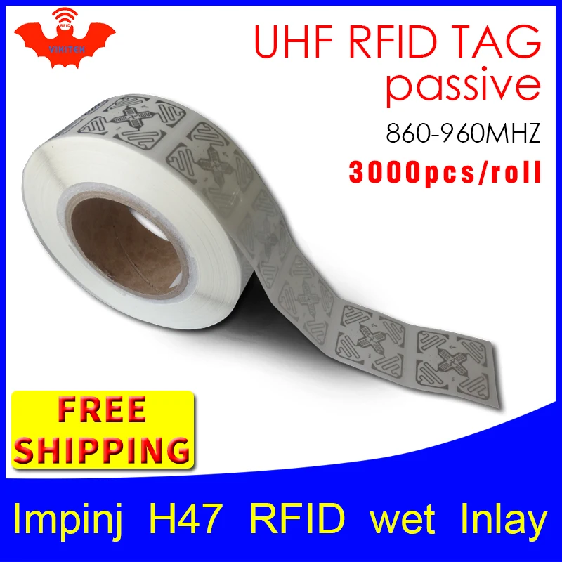 

UHF RFID tag sticker Impinj H47 EPC6C wet inlay 915mhz868mhz860-960MHZ Higgs3 3000pcs free shipping adhesive passive RFID label