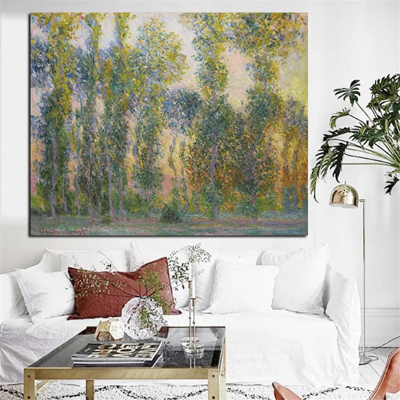 Claude Monet Poplars in Giverny Landscape Oil Painting Print Wall Canvas Art Poster Impressionist Wall Picture for Living Room