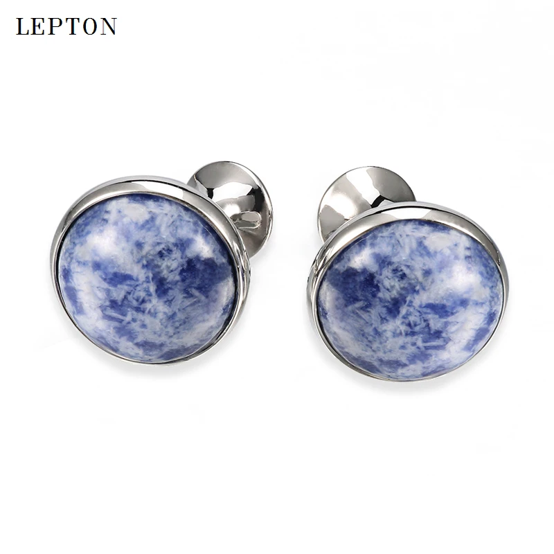 

Low-key Luxury Spot stone Cufflinks for Mens Shirt Cuff Cuff links Silver Color Lepton High Quality Round Blue Stone Cufflinks